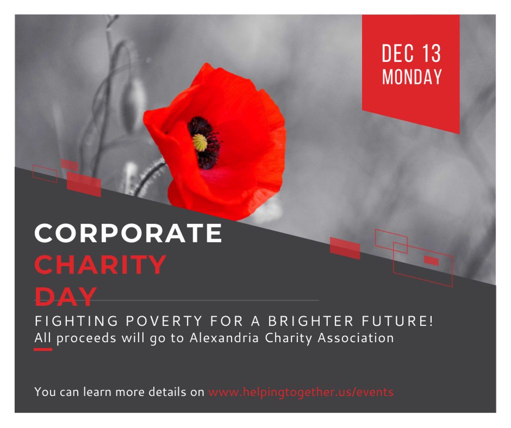 Corporate Charity Day announcement on red Poppy Facebook Šablona návrhu