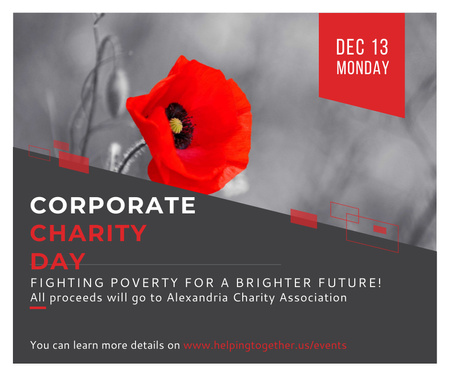 Corporate Charity Day announcement on red Poppy Facebook Design Template