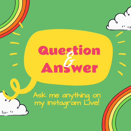 Designvorlage Q&A-Benachrichtigung in Grün mit Regenbogen für Instagram