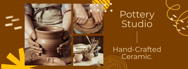 Pottery Studio Ad with Hand Crafted Ceramic Facebook cover Tasarım Şablonu