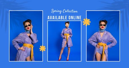 Ontwerpsjabloon van Facebook AD van Update of Spring Collection with Stylish Girl in Blue