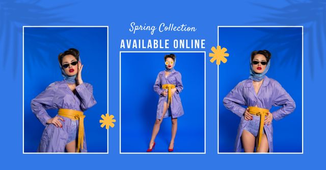 Plantilla de diseño de Update of Spring Collection with Stylish Girl in Blue Facebook AD 