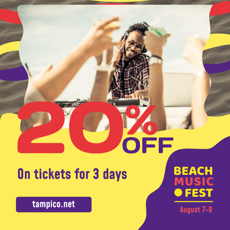 Beach Music Fest Invitation DJ playing at Party Instagram Design Template
