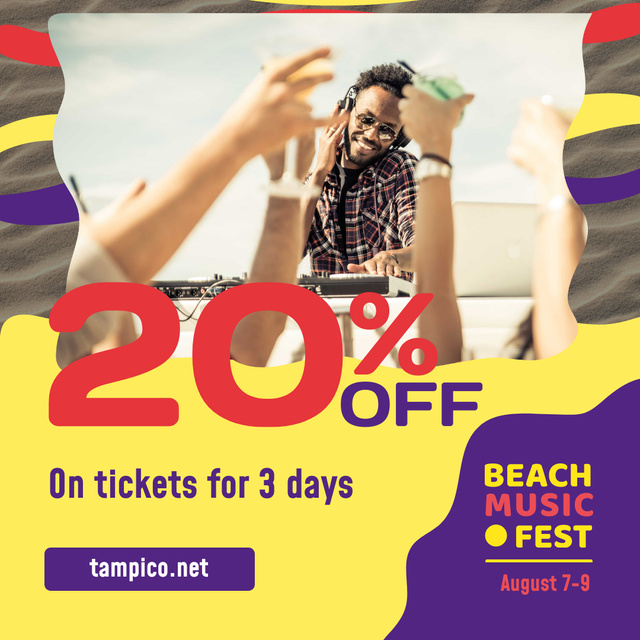 Template di design Beach Music Fest Invitation DJ playing at Party Instagram