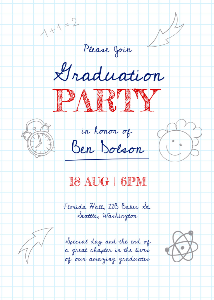 Graduation Party Announcement with Cute Illustrations Invitation tervezősablon
