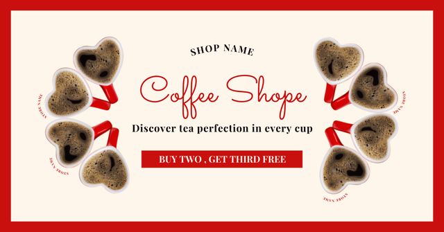 Template di design Heart-shaped Cups With Coffee And Promo Facebook AD