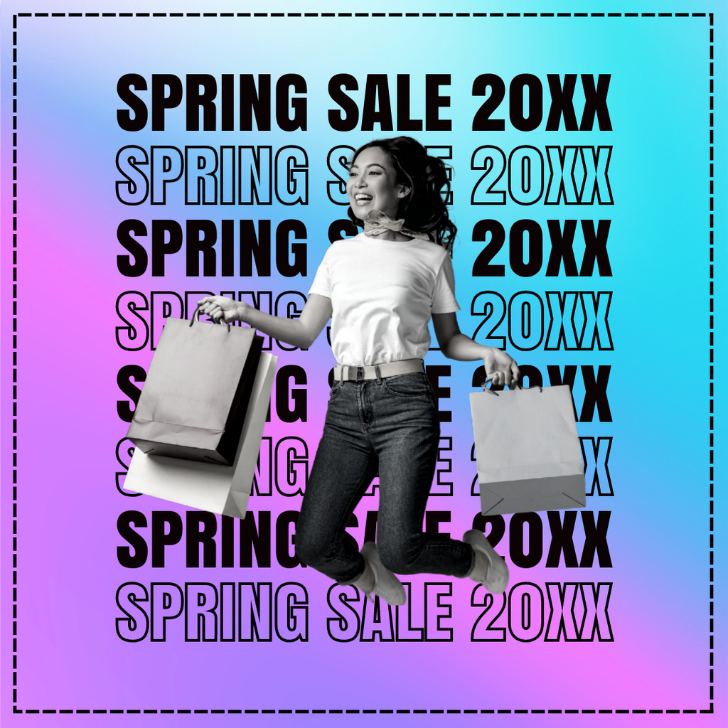 Spring Sale Announcement with Cheerful Woman Instagram Πρότυπο σχεδίασης