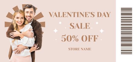 Plantilla de diseño de Valentine's Day Sale with Happy Cheerful Couple in Love Coupon 3.75x8.25in 