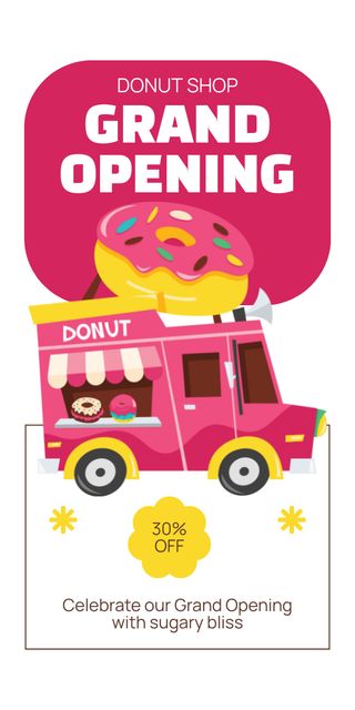 Ontwerpsjabloon van Graphic van Donut Shop In Van Grand Opening With Discount