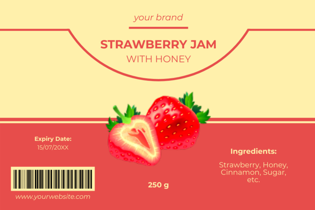 Strawberry Jam with Honey Label Tasarım Şablonu