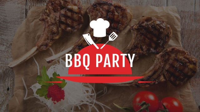 BBQ Party Invitation with Grilled Meat Youtube Design Template