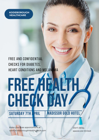 Free health check offer with smiling Doctor Flyer A4 Design Template