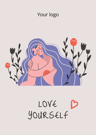 Modèle de visuel Phrase inspirante sur la santé mentale avec illustration d'une fille - Postcard 5x7in Vertical