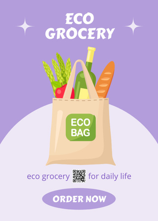 Eco Supermarket With Eco Products And Bag Flayer Tasarım Şablonu