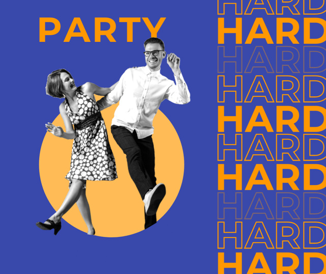 Party Mood Inspiration with Funny Dancing Couple Facebook Tasarım Şablonu