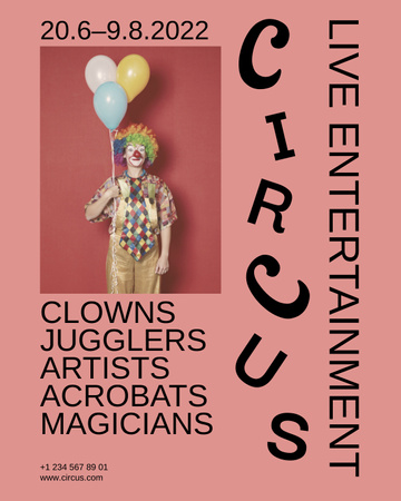 Szablon projektu Ogłoszenie pokazu cyrkowego z zabawnym klaunem z balonami Poster 16x20in