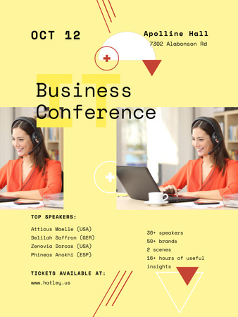 Designvorlage Ankündigung der Geschäftskonferenz mit Laptop in Gelb für Poster US