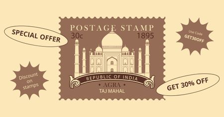 Ontwerpsjabloon van Facebook AD van Postzegel met Taj Mahal