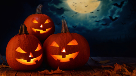 Ontwerpsjabloon van Zoom Background van Chilling Jack-o'-lanterns en Halloween-nacht bewolkte hemel