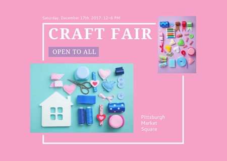 Craft Fair with needlework tools Postcard Design Template