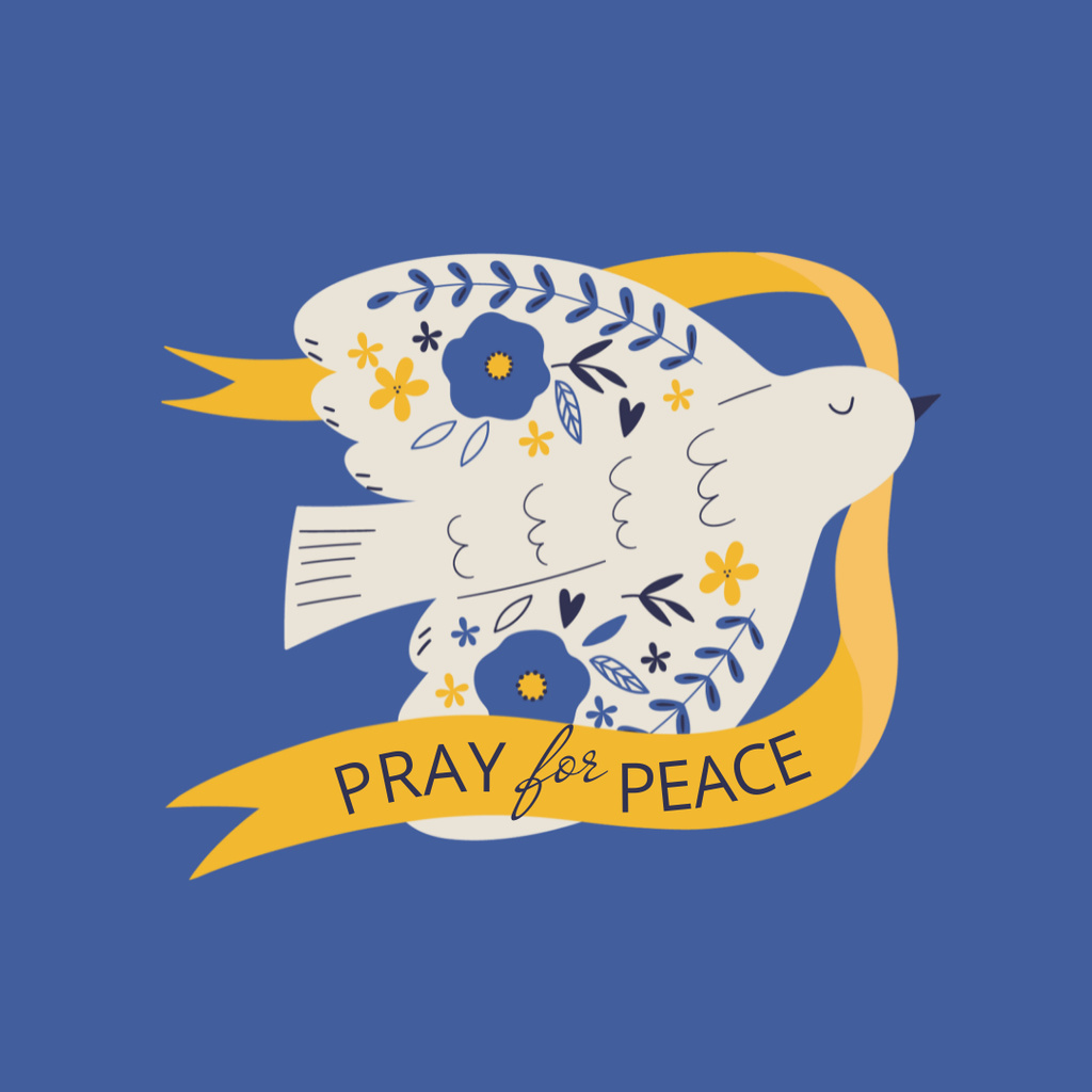 Pigeon with Phrase Pray for Peace in Ukraine Instagram – шаблон для дизайну