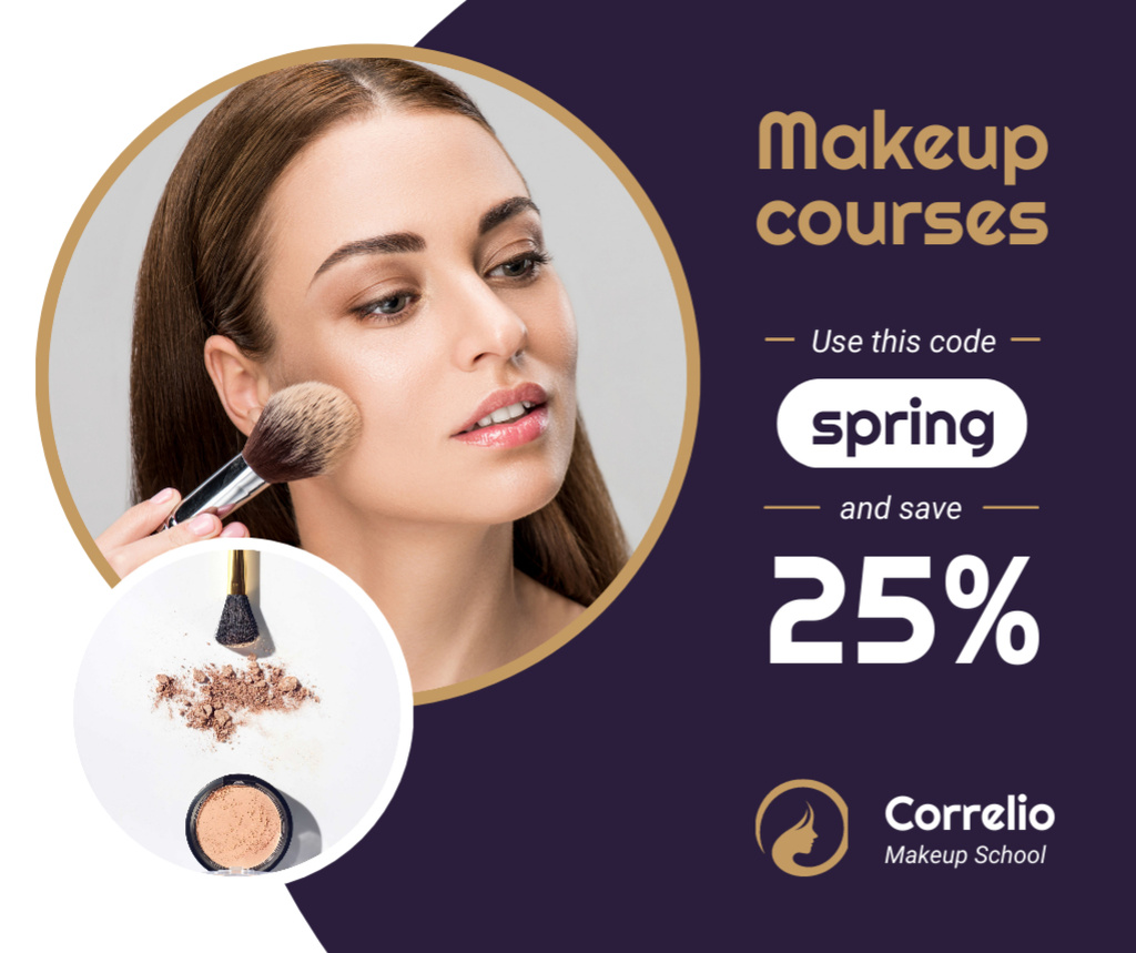 Makeup Courses offer Woman applying Foundation Facebook Design Template