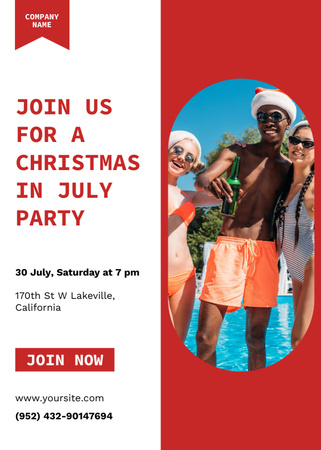  Announcement of the Christmas party in July near Pool Flayer Design Template