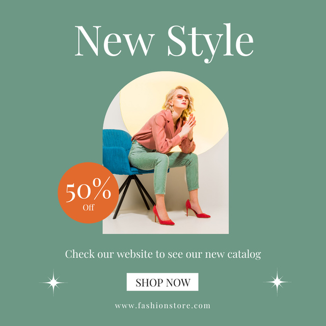 Modern Stylish Woman Presents Polished Fashion Sale Ad Instagramデザインテンプレート
