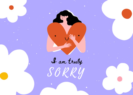 Cute Apology with Woman holding Big Heart Postcard 5x7in Design Template