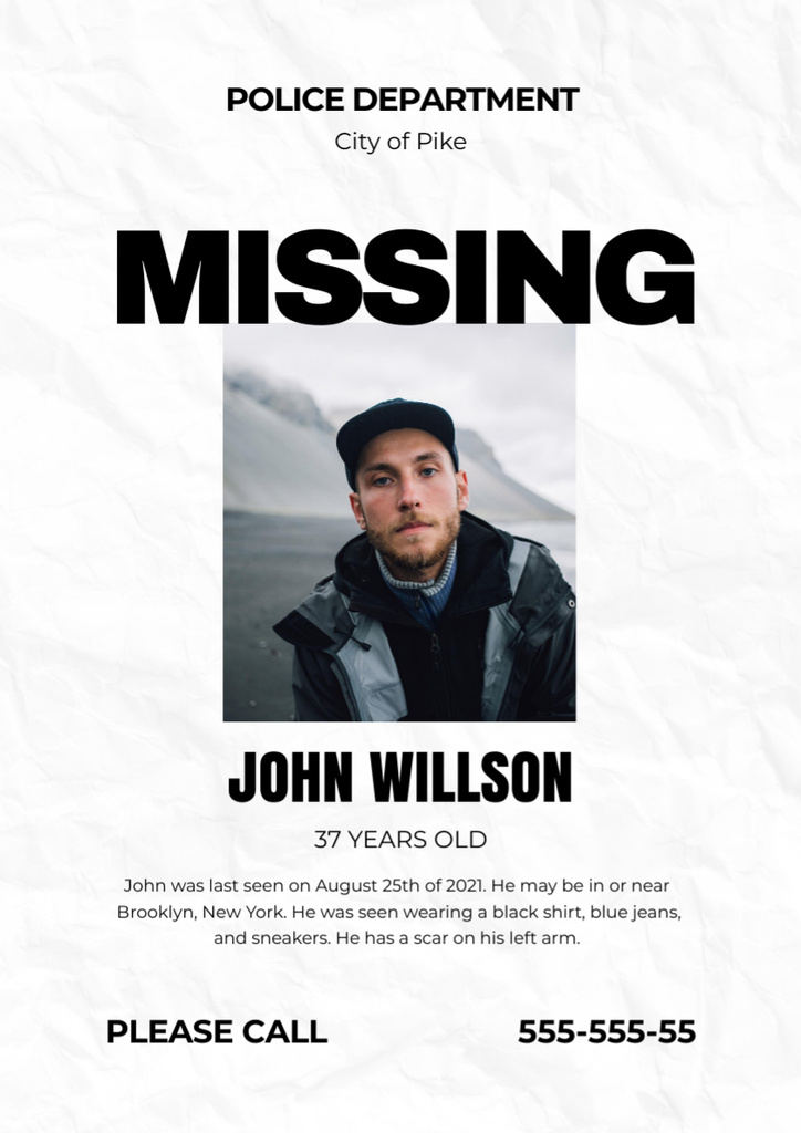 Designvorlage Grey Ad of Missing Man für Poster A3