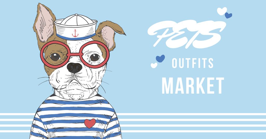 Pets Outfits Shop Offer with Funny Bulldog Facebook ADデザインテンプレート