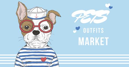 Pets Outfits Shop Offer with Funny Bulldog Facebook AD Design Template
