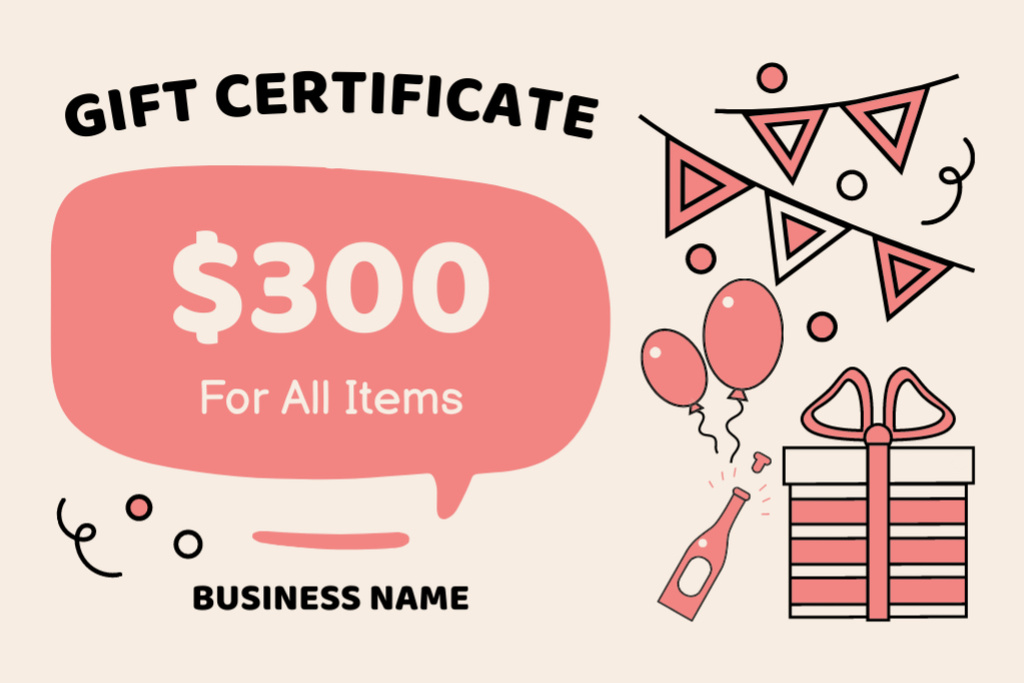 Gift Voucher for All Products for Birthday Gift Certificate Design Template