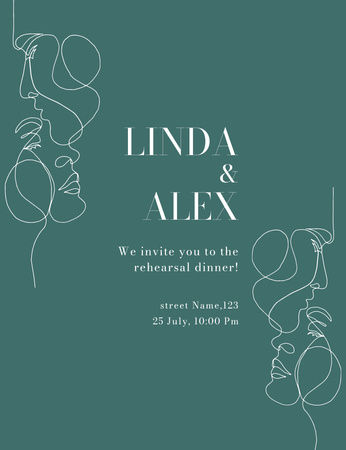 Platilla de diseño Wedding Day Announcement with Newlyweds Illustration Invitation 13.9x10.7cm