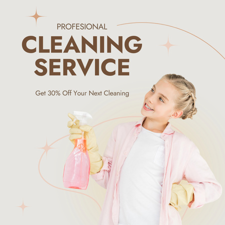 Lány permetezővel a takarítási szolgáltatásokért Instagram tervezősablon