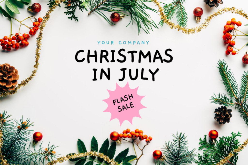 Vibrant July Christmas Items Sale Announcement Flyer 4x6in Horizontal Design Template