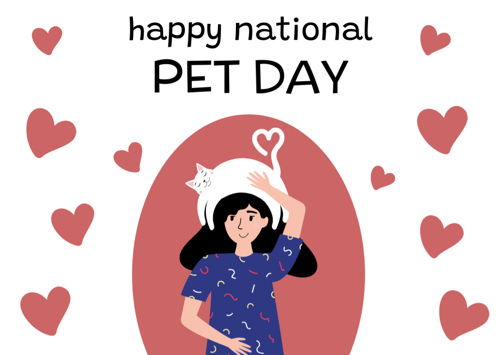 Happy Pet Day with Cat Lover Postcard 5x7in Tasarım Şablonu