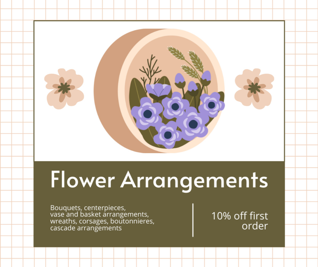 Offer Discounts on First Order of Elegant Floral Design Facebookデザインテンプレート