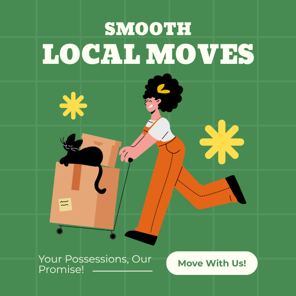 Services of House Movers with Woman carrying Box with Cat Instagram AD Design Template