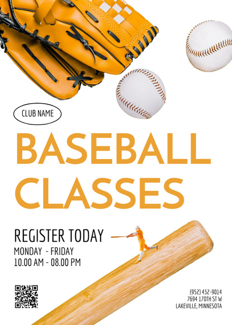 Baseball Classes Promotion with Sports Equipment Flayer Modelo de Design