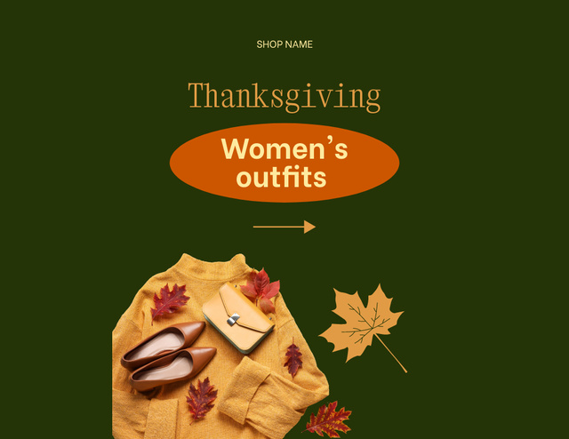 Fall Women's Thanksgiving Outfits Collection Flyer 8.5x11in Horizontal Design Template