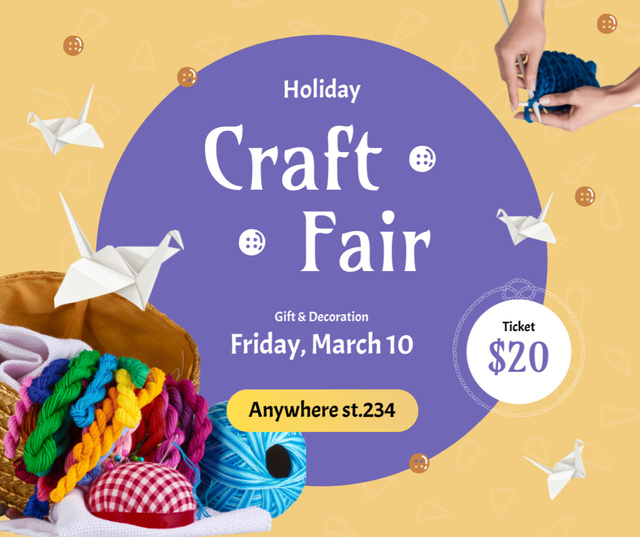 Announcement for Craft Fair with Bright Threads Facebookデザインテンプレート