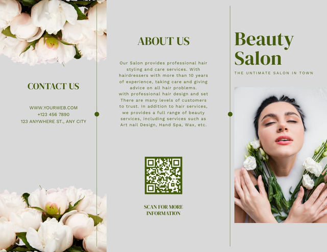 Beauty Salon Af with Woman in Milk Bath with Fresh Eustoma Flowers Brochure 8.5x11inデザインテンプレート