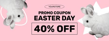 Easter Day Promotion with White Decorative Rabbits Coupon Design Template