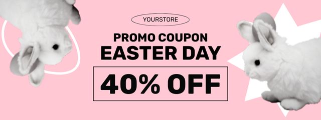 Ontwerpsjabloon van Coupon van Easter Day Promotion with White Decorative Rabbits