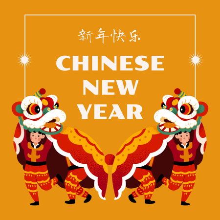 Chinese New Year Celebration with Cute Dragon Costumes Instagram Design Template