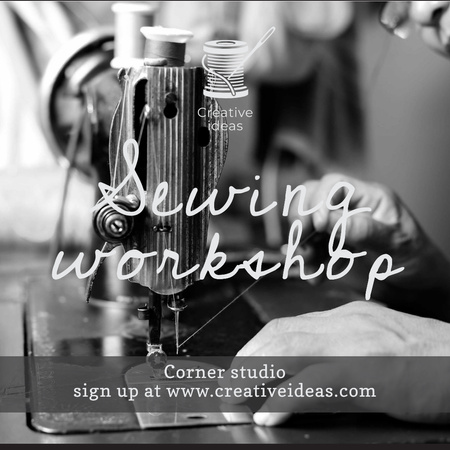 Designvorlage Sewing Workshop Ad Tailor at Sewing Machine für Instagram