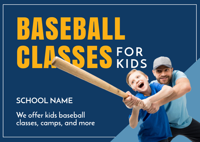 Baseball Classes for Kids Blue Postcard Design Template