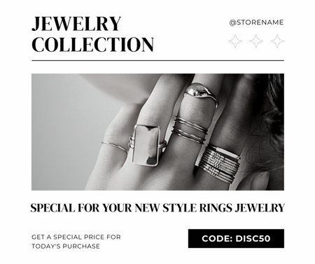 Platilla de diseño Promo of Jewelry Collection with Rings Facebook