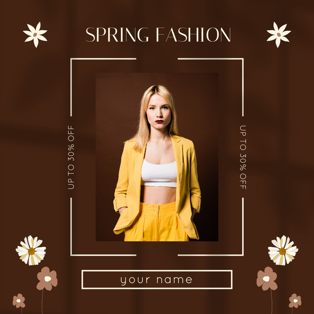 Designvorlage Spring Sale Announcement with Blonde on Brown für Instagram AD